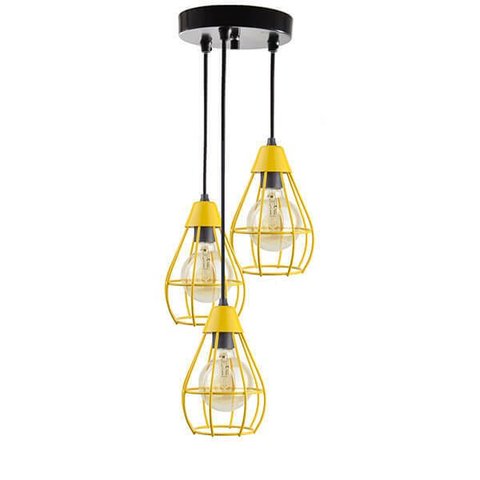 Lustre com 3 Pendentes Aramados - Amarelo - 3-2800-1