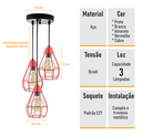 Ver imagem 3 de Lustre com 3 Pendentes Aramados Gota - Vermelho - 3-2800-2