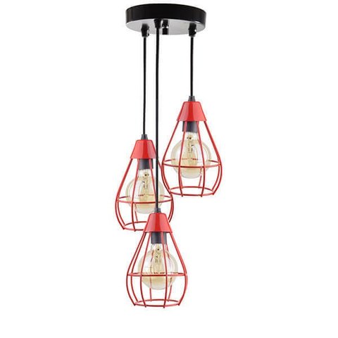 Lustre com 3 Pendentes Aramados Gota - Vermelho - 3-2800-2