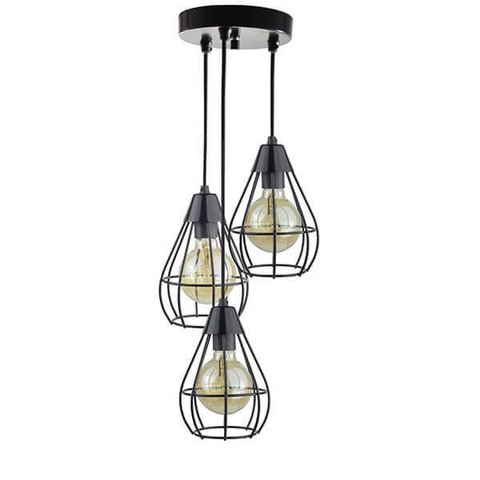 Lustre com 3 Pendentes Aramados Gota - Preto - 3-2800-3