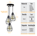 Ver imagem 3 de Lustre com 3 Pendentes Aramados Gota - Preto - 3-2800-3