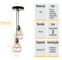 Ver imagem 2 de Lustre com 2 Pendentes Aramados Gota- Cobre - 2-2800-10