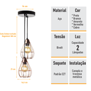 Ver imagem 2 de Lustre com 2 Pendentes Aramados Gota- Cobre - 2-2800-10