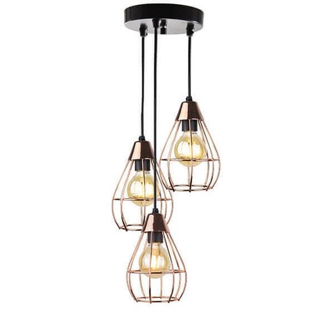 Lustre com 3 Pendentes Aramados Gota - Cobre- 3-2800-10