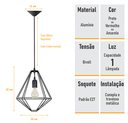Ver imagem 3 de Pendente Aramado Modelo H - Preto - 2252-3