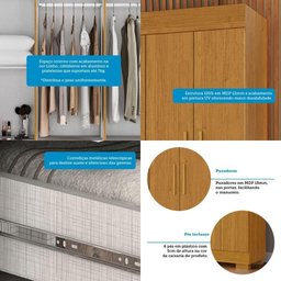 Guarda Roupa Casal 6 Portas 2 Gavetas Maya Acp Móveis Cinamomo - 4
