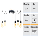 Ver imagem 2 de Lustre Aranha com 5 Pendentes - 5-2510