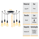 Ver imagem 2 de Lustre Aranha com 6 Pendentes - 6-2510