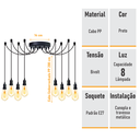 Ver imagem 2 de Lustre Aranha com 8 Pendentes - 8-2510