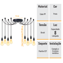 Ver imagem 2 de Lustre Aranha com 8 Pendentes - 8-2510