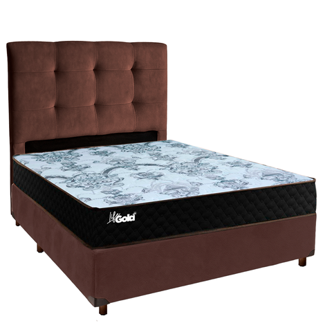 Cama Box + Colchão Casal Molas Ensacadas Life Gold Paropas + Cabeceira Estofada