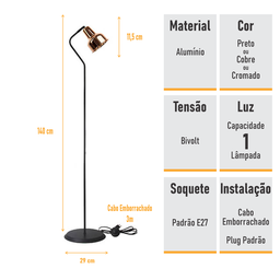 Luminária Coluna Abajur Piso Chão Spot City - Cobre - 3110-10 - 4