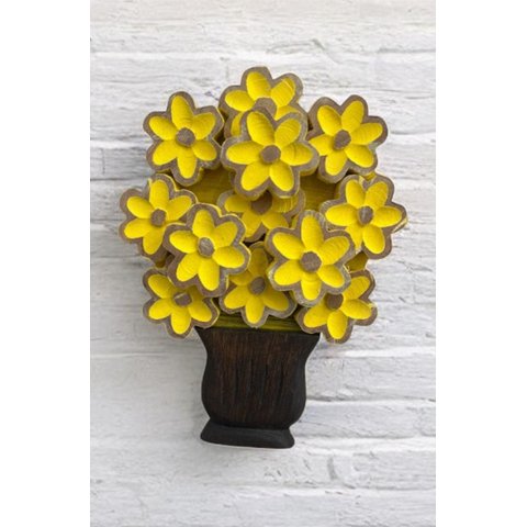Quadro Vasinho Flores de Madeira Amarelo