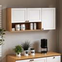 Ver imagem 1 de Armário Aéreo Suspenso para Cozinha 3 Portas 100% MDF Americano Branco/Cinamomo