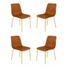 Conjunto 4 Cadeiras Malu Couro Caramelo Metal Dourado - 4