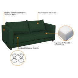 Sofá 2 Lugares Lisboa Suede - Amarena Móveis Sofá 2 Lugares Sofás Verde - 5
