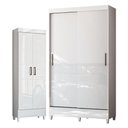 Ver imagem 1 de Guarda Roupa Solteiro 2 Portas de Correr com Pés e Armário Multiuso com Pés Fit Branco Brilho -