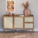 Ver imagem 1 de Balcão Buffet 2 Portas 2 Gavetas 139cm Palhinha Pé Metal Oslo Artesano | Hanover/dourado