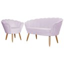 Ver imagem 1 de Kit Namoradeira + 1 Poltrona Decorativa Pétala Suede Rosê Pés Madeira Ms Decor