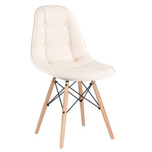 Cadeira Estofada Eames Botonê - Eiffel - Creme - Madeira Clara