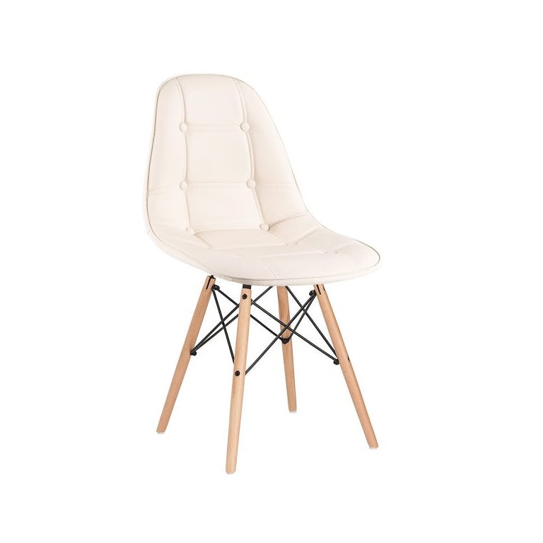 Cadeira Estofada Eames Botonê - Eiffel - Creme - Madeira Clara