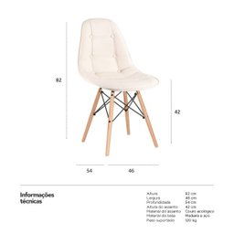 Cadeira Estofada Eames Botonê - Eiffel - Creme - Madeira Clara - 5