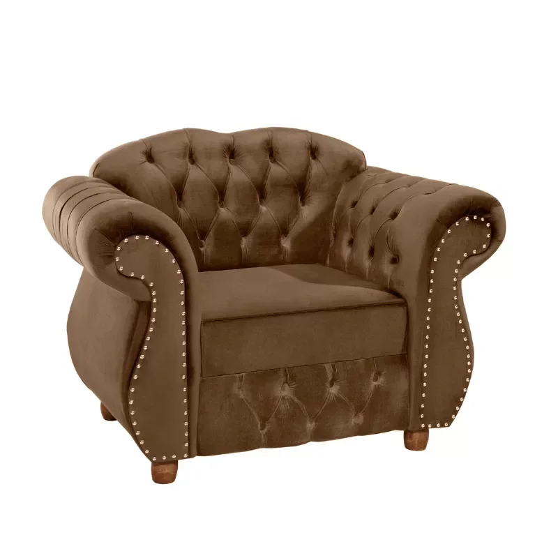 Poltrona Chesterfield Merlo Suede Marrom / Decoracao , Sala estar, tv, recepção, barbearia