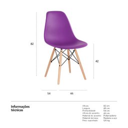 Cadeira Charles Eames Eiffel Dsw - Roxo - Madeira Clara - 5