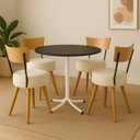 Ver imagem 1 de Mesa de Jantar Redonda 80cm Branca Tampo Preto com 4 Cadeiras Estofada Off-White Encosto Madeira Urb