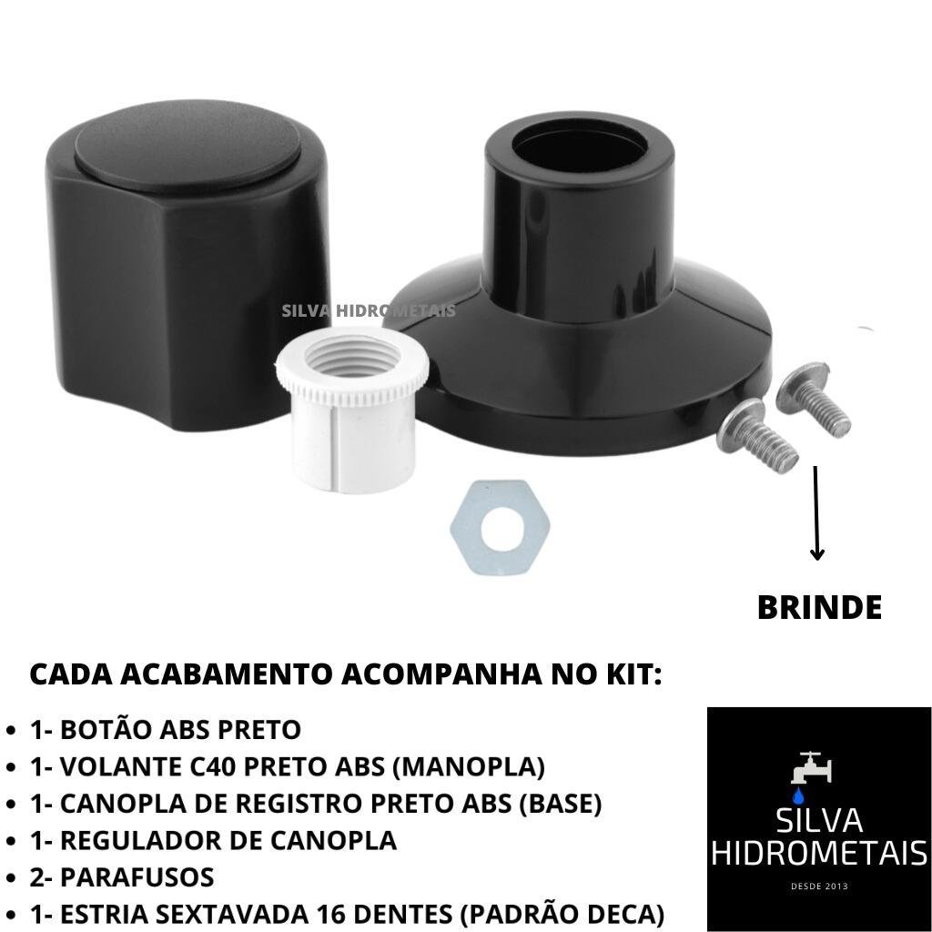 Kit 9 Acabamento Registro Banheiro C40 Abs Preto Padrao Deca - 3