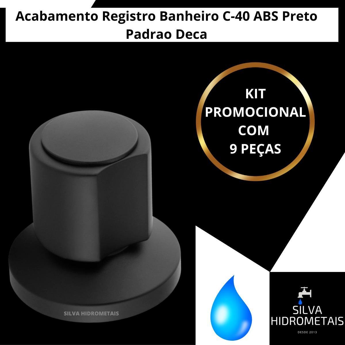 Kit 9 Acabamento Registro Banheiro C40 Abs Preto Padrao Deca - 2