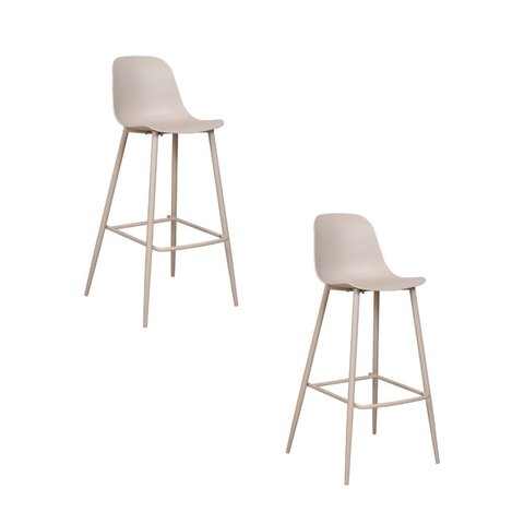 Kit com 2 Banquetas Miami Alta Assento em Polipropileno e Base em Aço com Pintura Epóxi - Cor Nude