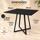 Ver imagem 3 de Mesa Santorine Quadrada Estilo Industrial Sala de Jantar e Reunião MDF e Aço Preto/Preto Lh Móveis