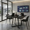 Ver mais imagens de Mesa Santorine Quadrada Estilo Industrial Sala de Jantar e Reunião MDF e Aço Preto/Preto Lh Móveis