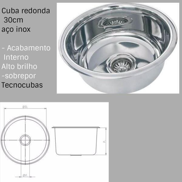 Cuba Redonda 30cm (30x15) Inox 430 - 3