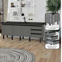 Ver imagem 2 de Gabinete Cozinha 194cm Armário 3 Portas 3 Gavetas Multiuso: Cinza Fosco