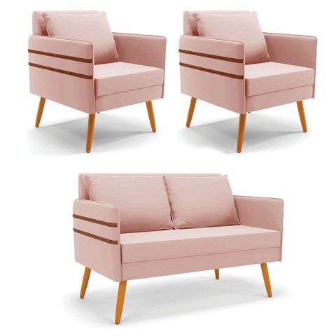 Kit 01 Namoradeira 02 Lugares e 02 Poltronas Castanho Rose