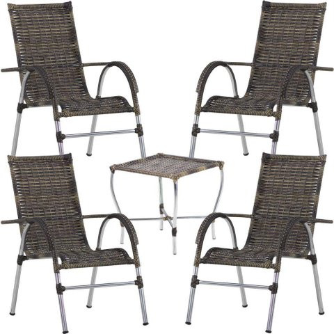 Jogo 4 Cadeiras e Mesa Vênus Area Externa - Trama Cappuccino