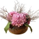 Ver imagem 1 de Arranjo Grande Centro de Mesa Hortênsias Rosa Artificial Vaso Incolor