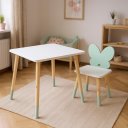 Ver imagem 2 de Mesa e Cadeira Infantil Borboletinha Kit Livro Educativo em Madeira - Verde Claro