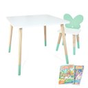Ver imagem 1 de Mesa e Cadeira Infantil Borboletinha Kit Livro Educativo em Madeira - Verde Claro