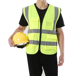 Colete faixa Sinalizador Refletivo Segurança Trabalho Blusao Fluorescente Obra Bolsos Ziper EPI - 6