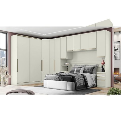 Quarto Modulado Casal de Canto com Cabeceira Queen 6 Peças 11 Portas Seletto Henn - Areia Hp