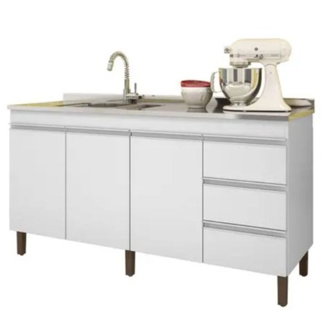 Balcão Gabinete de Pia Karen 159 Cm sem Tampo Branco