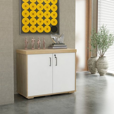 Balcão Tamburato 2 Portas 75cm Carvalho/branco