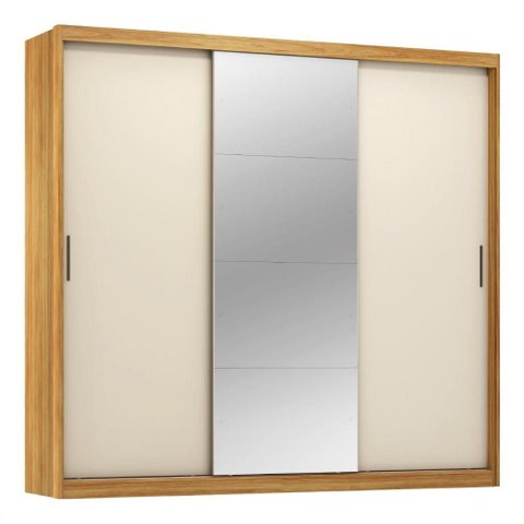 Guarda Roupa Dalila 3 Portas, 4 Gavetas e 3 Cabideiros Flex Cinamon Touch/off White com Espelho -