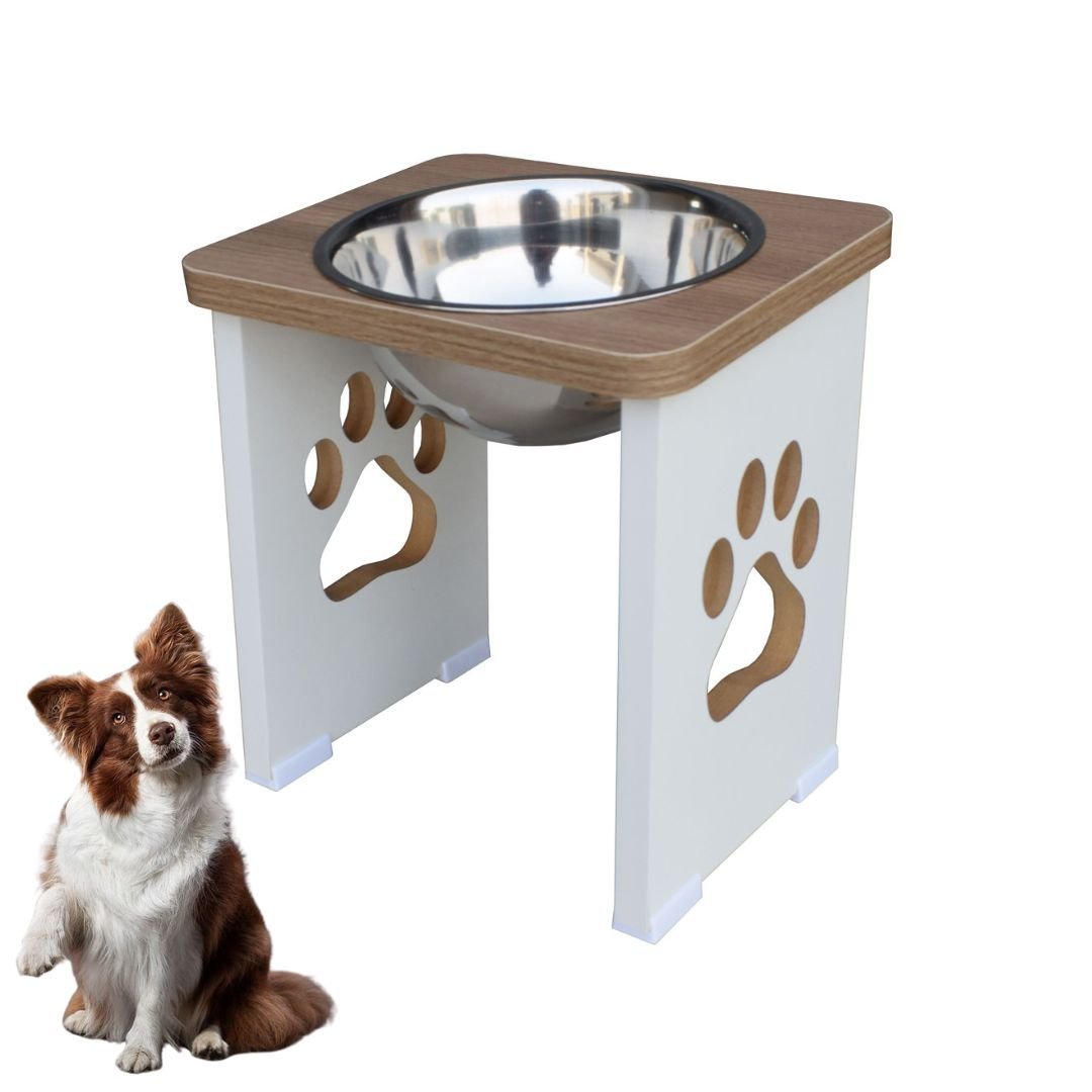 Comedouro para Cachorro Grande Elevado Pet Mdf 25 Cm - Inox