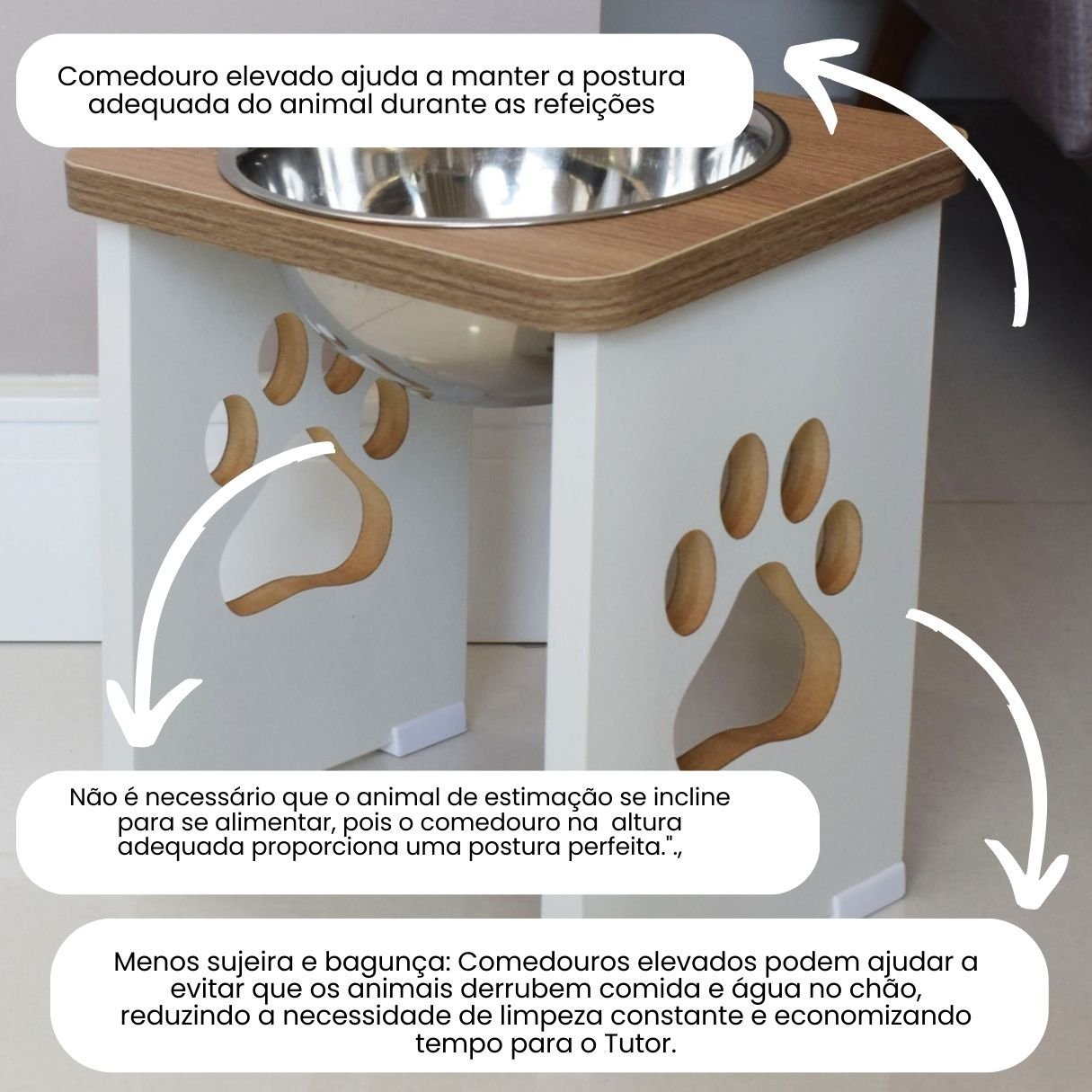 Comedouro para Cachorro Grande Elevado Pet Mdf 25 Cm - Inox - 4