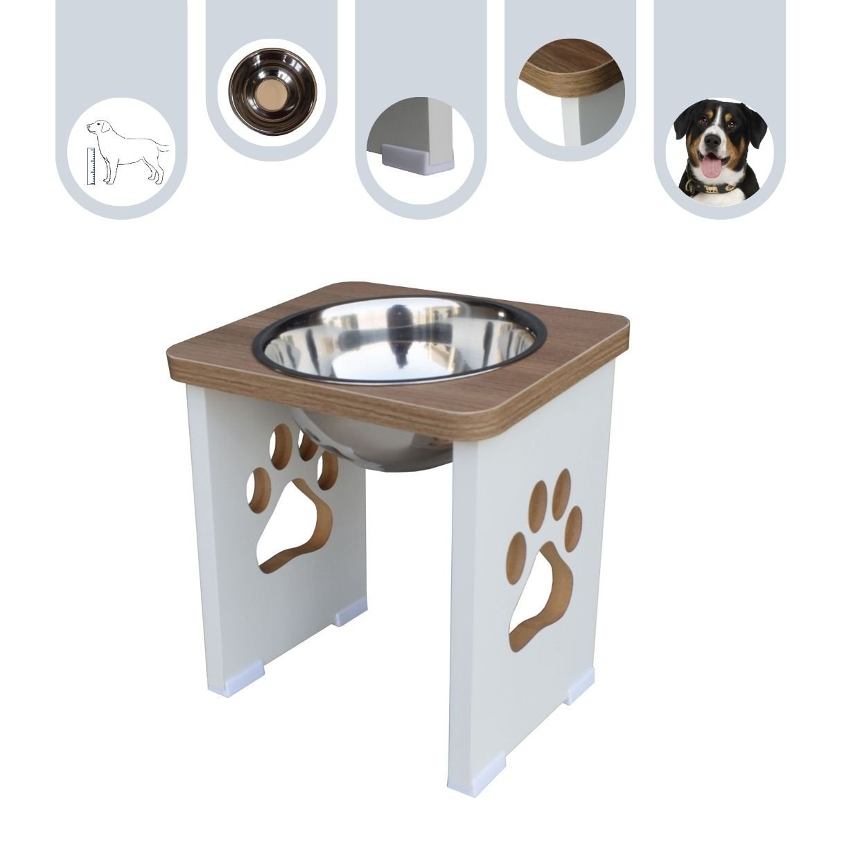 Comedouro para Cachorro Grande Elevado Pet Mdf 25 Cm - Inox - 2