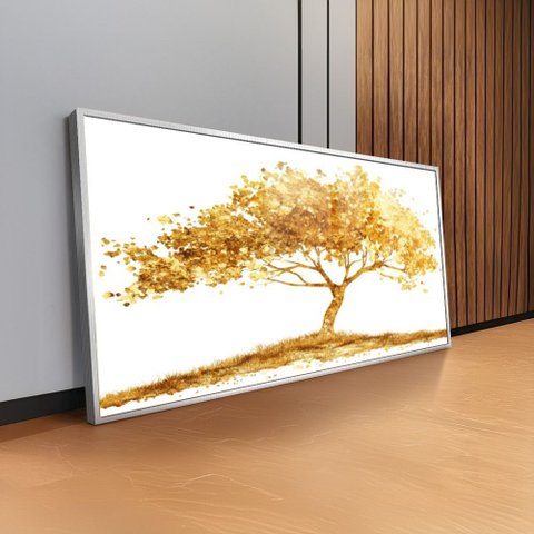 Quadro Arvore da Prosperidade Ii: Moldura Branca Canvas com Vidro/ 100x50